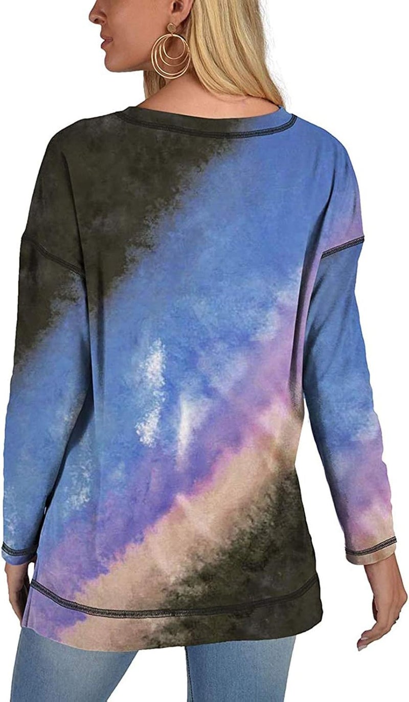 woobles Womens Sweatshirts for Ladies Tie Dye Printed Embroidery Collar Tunic Gradient Blouses Long Sleeve Pullovers - Image 2